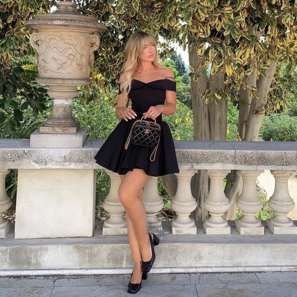 House of CB ‘Elida’ black off shoulder mini dress NWOT size L Tall - Picture 3 of 16